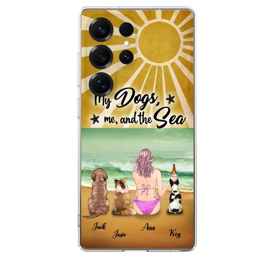 Custom Personalized Dog Mom Phone Case - Gifts For Dog Lovers With Upto 3 Dogs - My Dogs,Me And The Sea