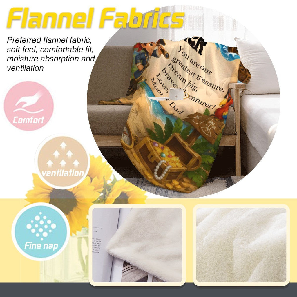 Personalized Pirate Treasure Throw Blanket for Kids | Soft Flannel Fleece Custom Name Gift