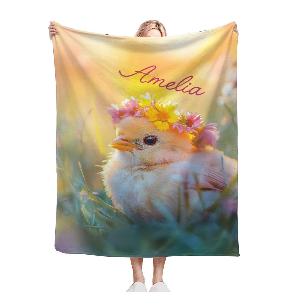 Personalized Name Blanket | Cute Fluffy Bird with Flower Crown | Kids Gift