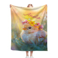 Personalized Name Blanket | Cute Fluffy Bird with Flower Crown | Kids Gift
