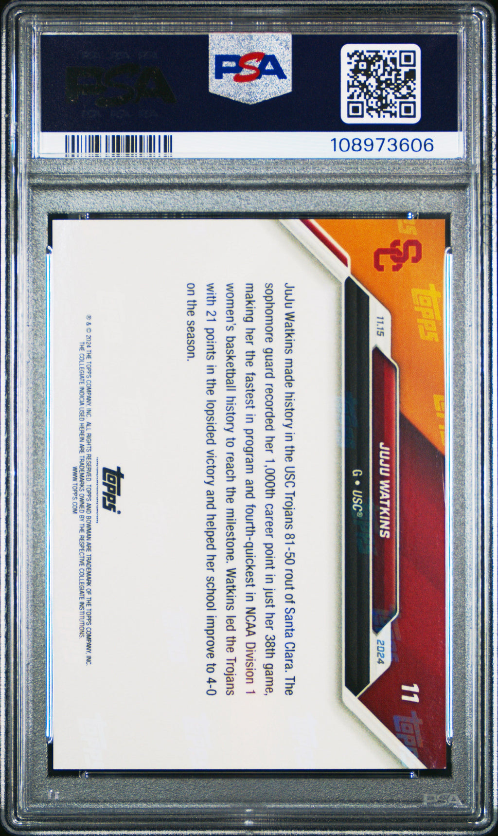 Graded 2024 Topps Bowman U Now JuJu Watkins #11 Rookie RC Basketball Card PSA 10 Gem Mint