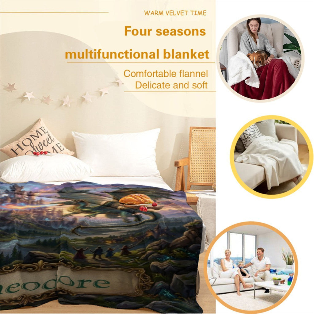 Personalized Dragon Castle Blanket – Custom Name Fantasy Throw for Boys, Girls & Dragon Lovers
