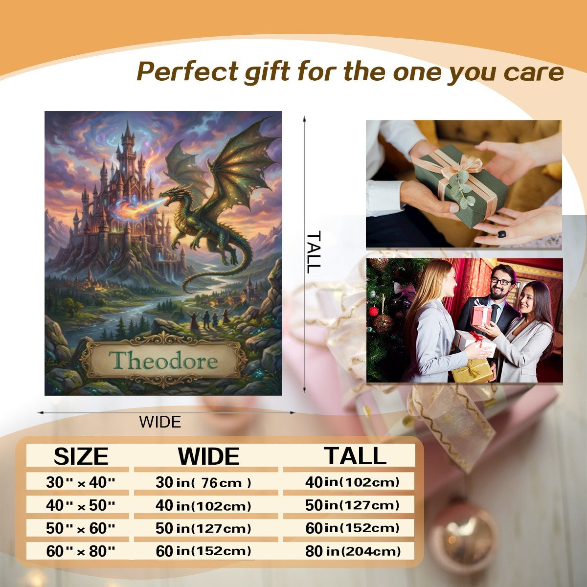 Personalized Dragon Castle Blanket – Custom Name Fantasy Throw for Boys, Girls & Dragon Lovers