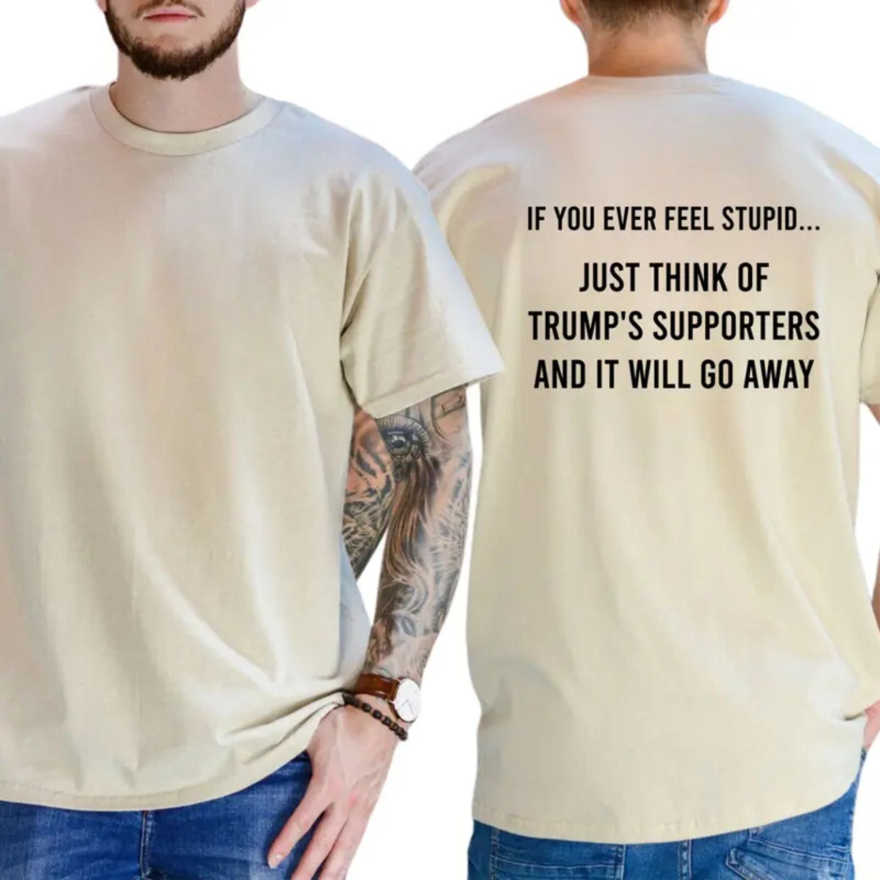 "Think Of Trump's Supporters" Funny Sarcastic Liberal T-Shirt – Bold Progressive Statement Graphic Top, Urban Political Satire Tee
