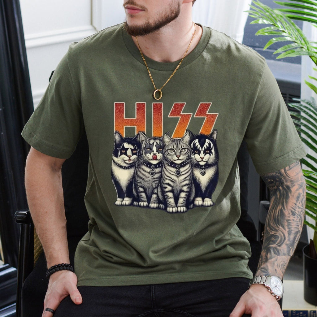 Hiss Funny Cats Rock T-Shirt – Kittens Rock Band Parody Graphic Tee, Unisex Cotton Shirt