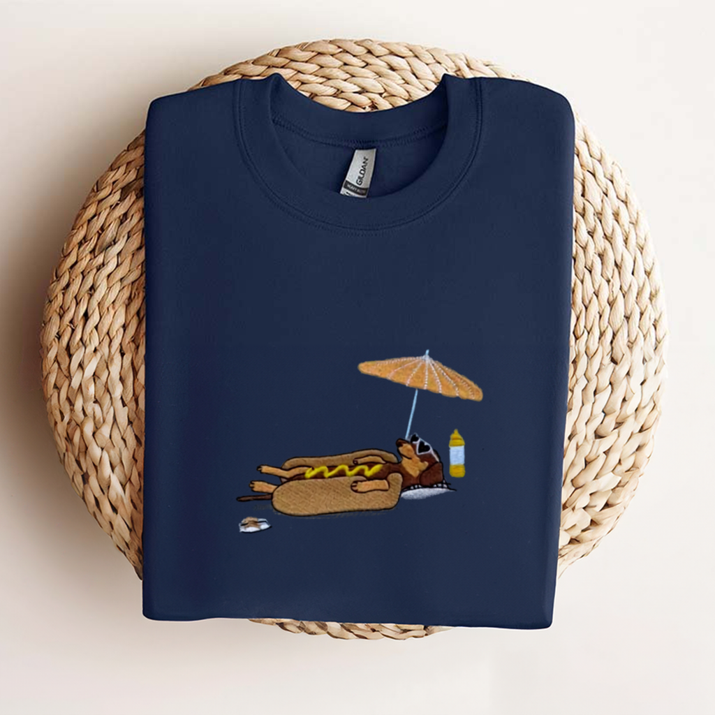 Embroidered "Hot Dog" Dachshund Beach Tee