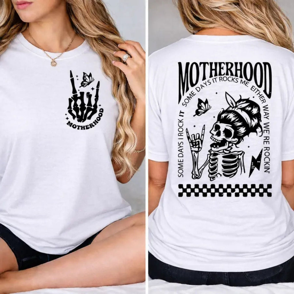 "Motherhood: Sometimes I Rock It" T-Shirt – Funny Relatable Mom Graphic Tee, Premium 100% Cotton Motherhood Life Top, Made in USA