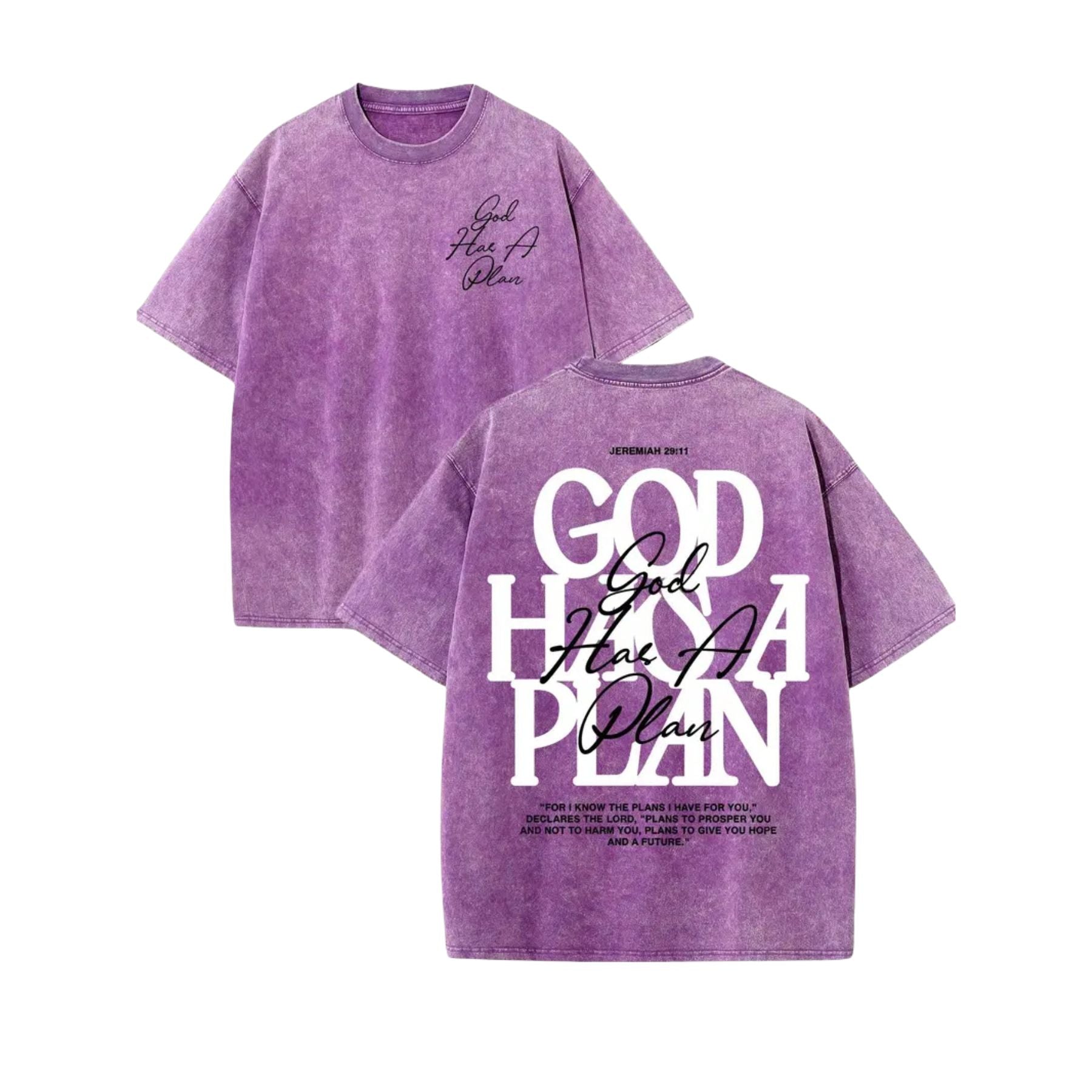 “God Has a Plan” Vintage Washed T-Shirt – 230gsm Heavyweight Double-Sided Christian Graphic Tee