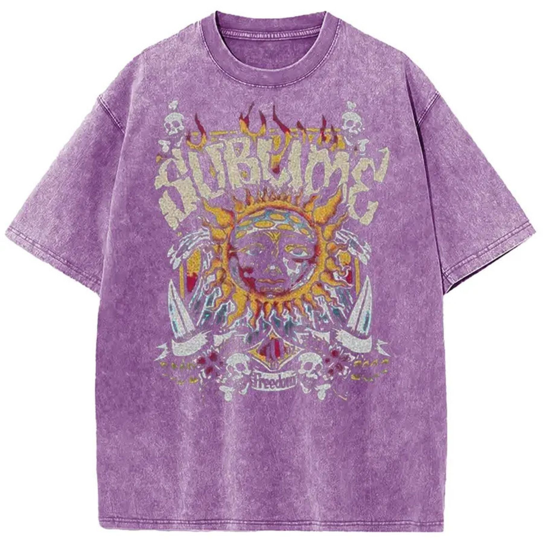 Sun Pattern Acid Washed T-Shirt – Oversized Unisex Vintage Graphic Tee