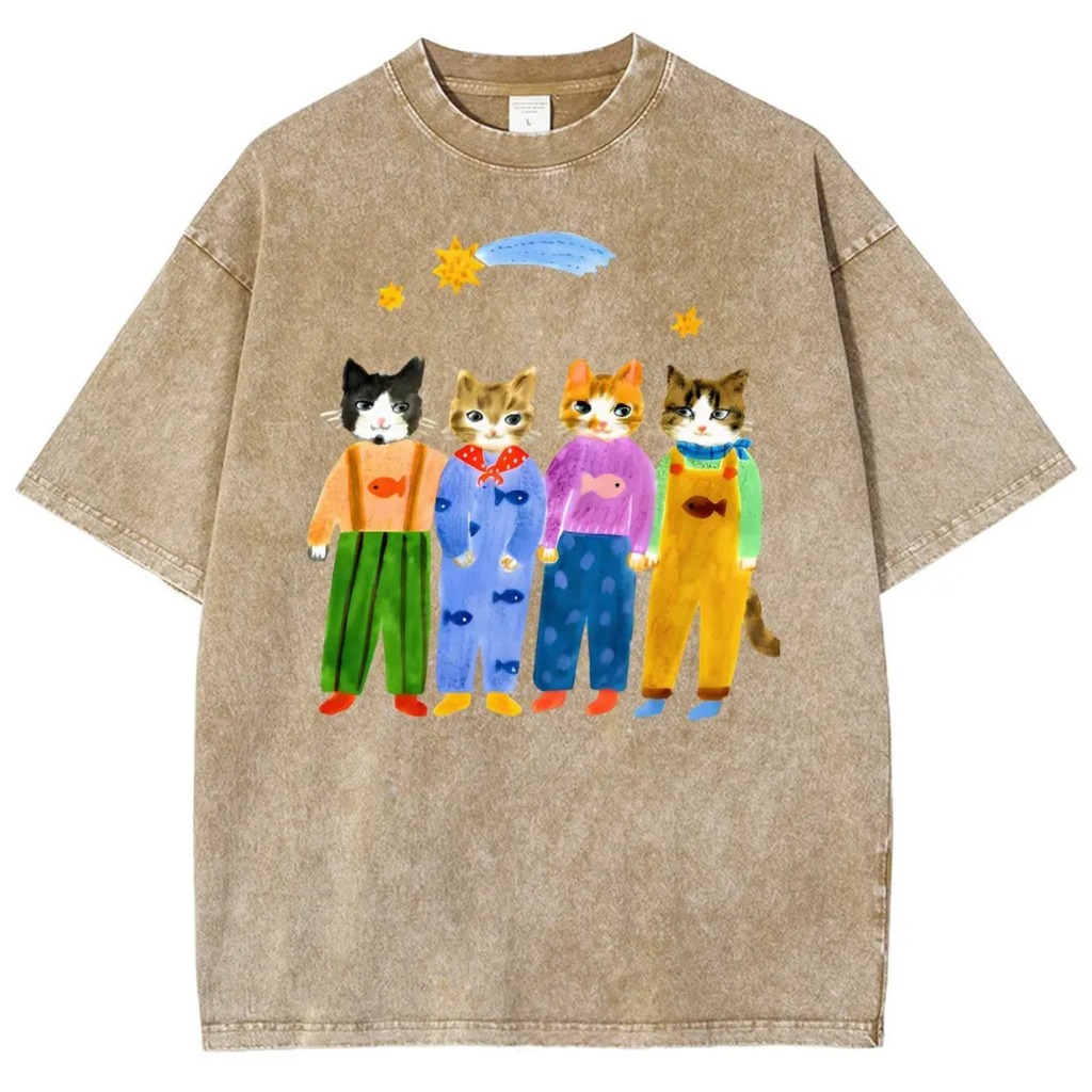 Dungaree Cat Retro Graphic Tee – Whimsical 90s Vintage Pet Shirt