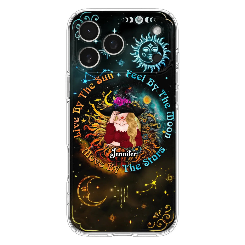 Custom Personalized Witch Phone Case - Gift Idea For Halloween/Witch Lovers - Live By The Sun Feel By The Moon Move By The Stars - Case For iPhone &  Samsung