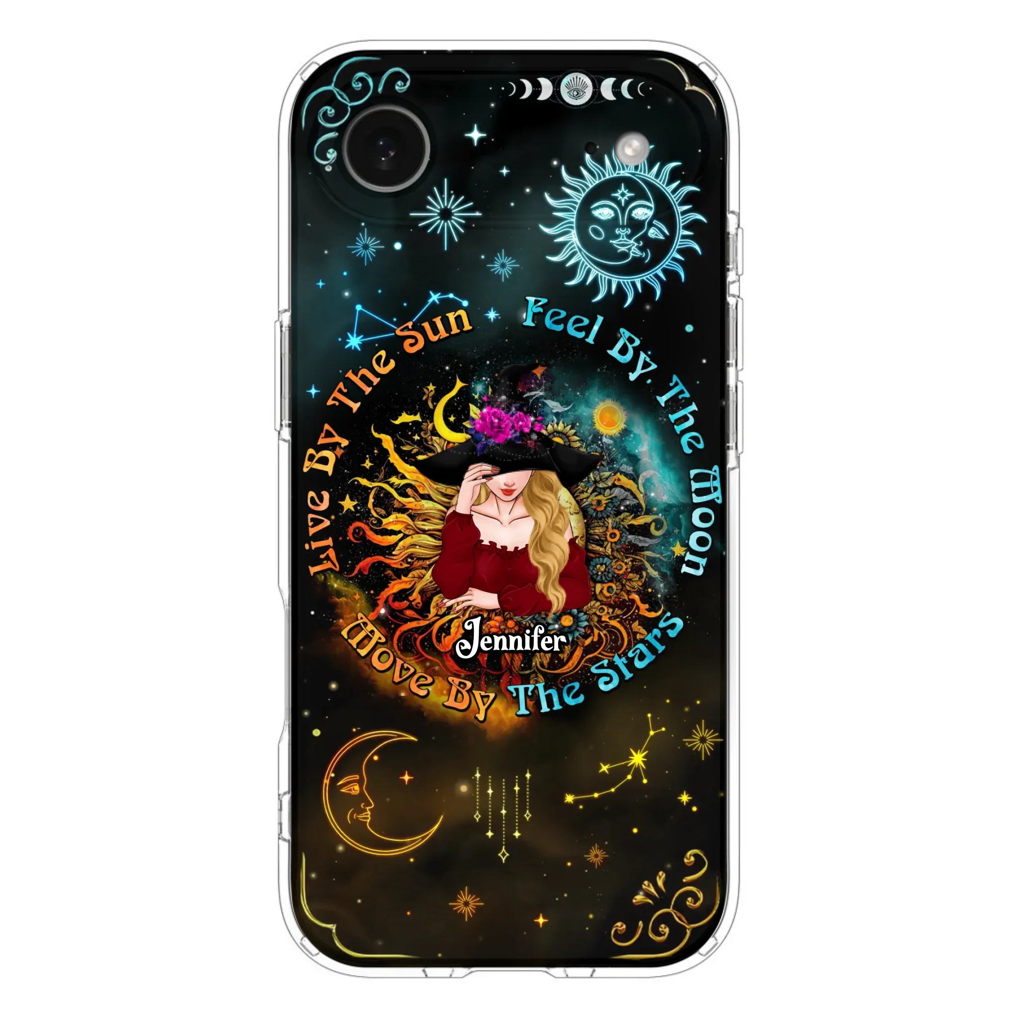 Custom Personalized Witch Phone Case - Gift Idea For Halloween/Witch Lovers - Live By The Sun Feel By The Moon Move By The Stars - Case For iPhone &  Samsung