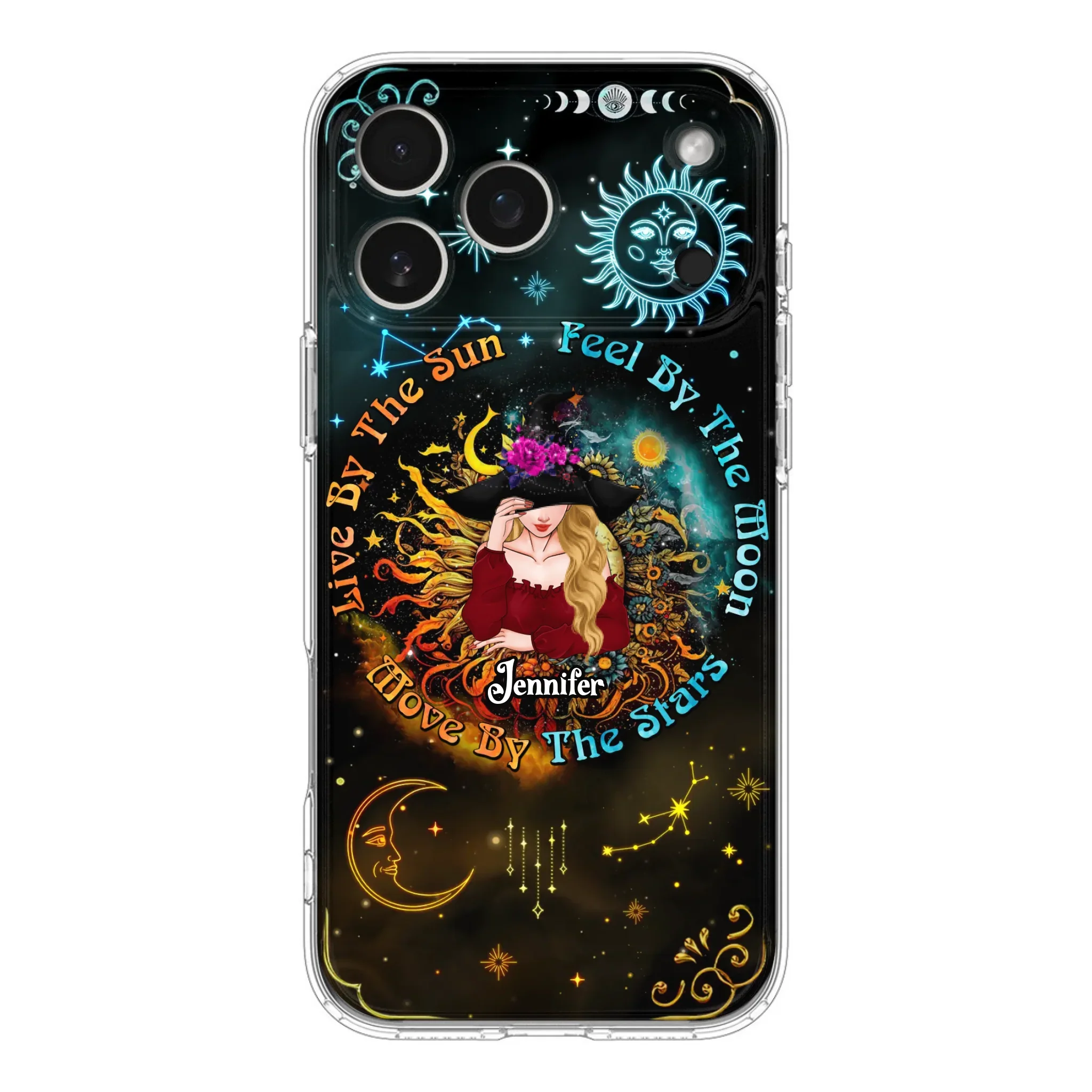 Custom Personalized Witch Phone Case - Gift Idea For Halloween/Witch Lovers - Live By The Sun Feel By The Moon Move By The Stars - Case For iPhone &  Samsung