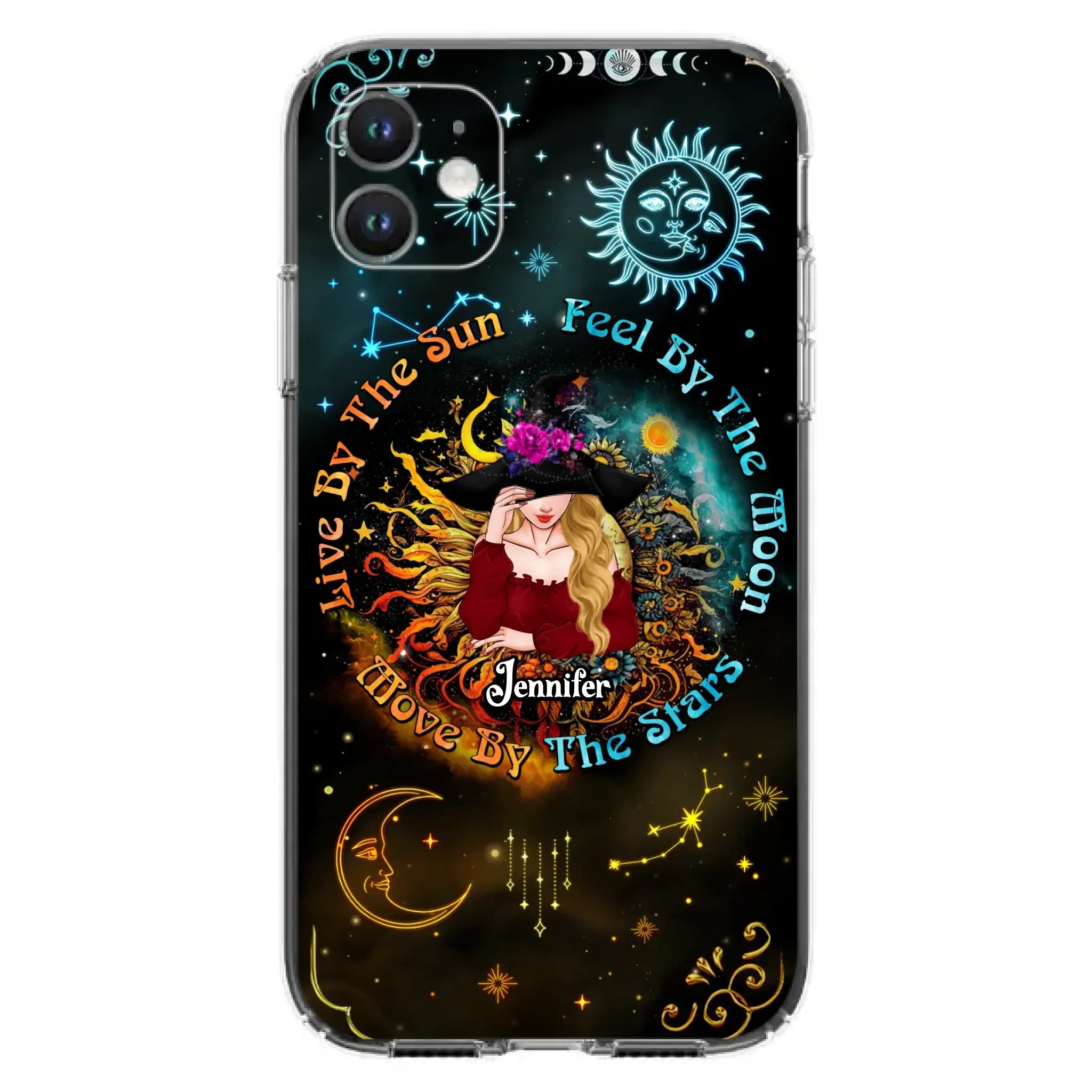 Custom Personalized Witch Phone Case - Gift Idea For Halloween/Witch Lovers - Live By The Sun Feel By The Moon Move By The Stars - Case For iPhone &  Samsung