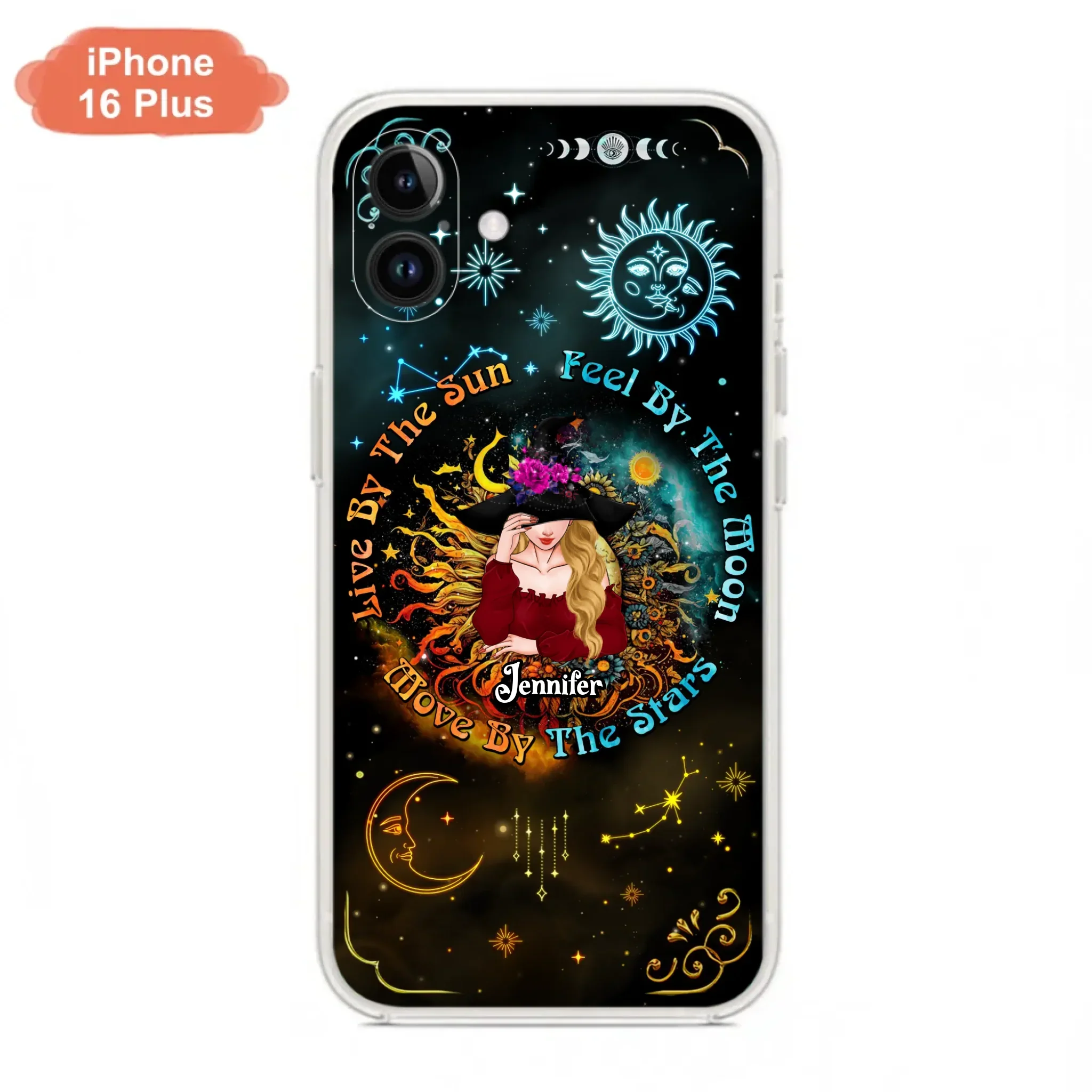 Custom Personalized Witch Phone Case - Gift Idea For Halloween/Witch Lovers - Live By The Sun Feel By The Moon Move By The Stars - Case For iPhone &  Samsung