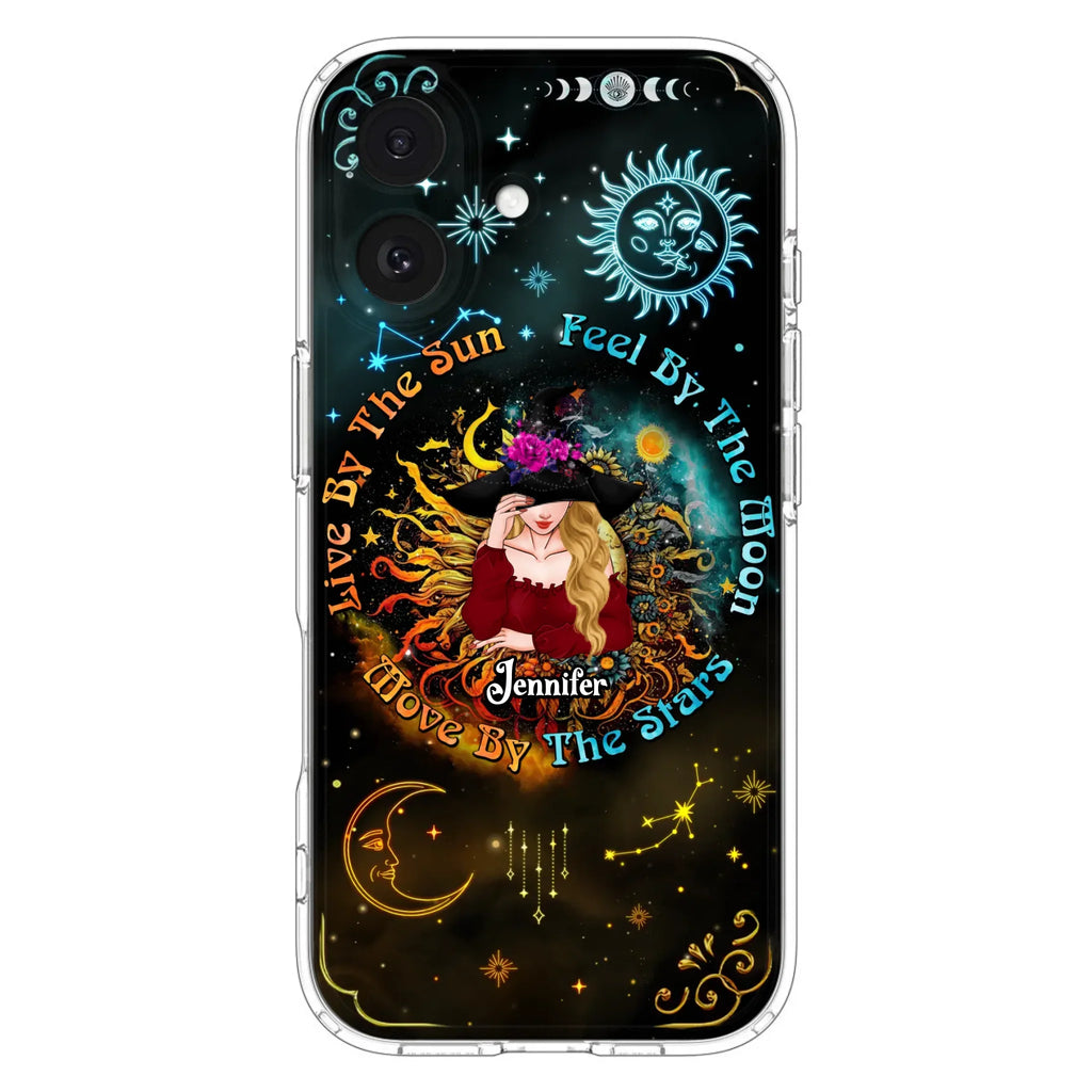 Custom Personalized Witch Phone Case - Gift Idea For Halloween/Witch Lovers - Live By The Sun Feel By The Moon Move By The Stars - Case For iPhone &  Samsung