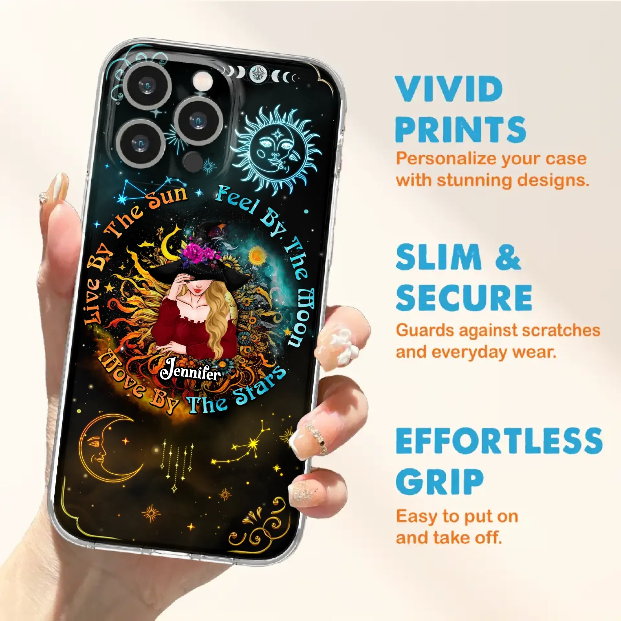 Custom Personalized Witch Phone Case - Gift Idea For Halloween/Witch Lovers - Live By The Sun Feel By The Moon Move By The Stars - Case For iPhone &  Samsung