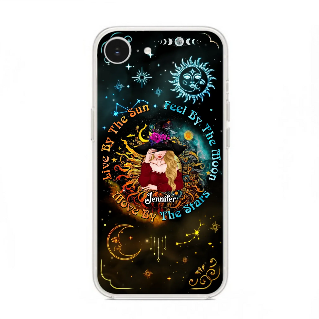 Custom Personalized Witch Phone Case - Gift Idea For Halloween/Witch Lovers - Live By The Sun Feel By The Moon Move By The Stars - Case For iPhone &  Samsung