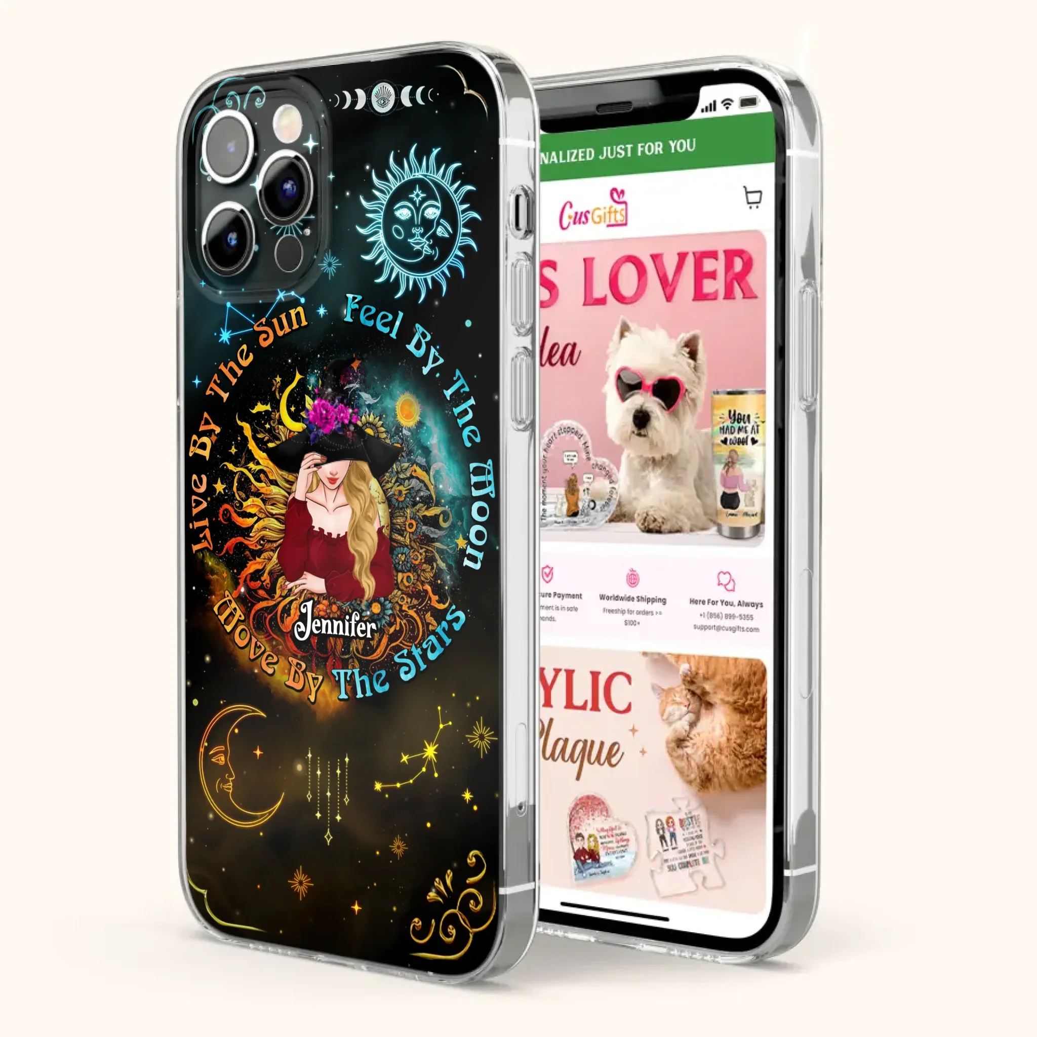 Custom Personalized Witch Phone Case - Gift Idea For Halloween/Witch Lovers - Live By The Sun Feel By The Moon Move By The Stars - Case For iPhone &  Samsung