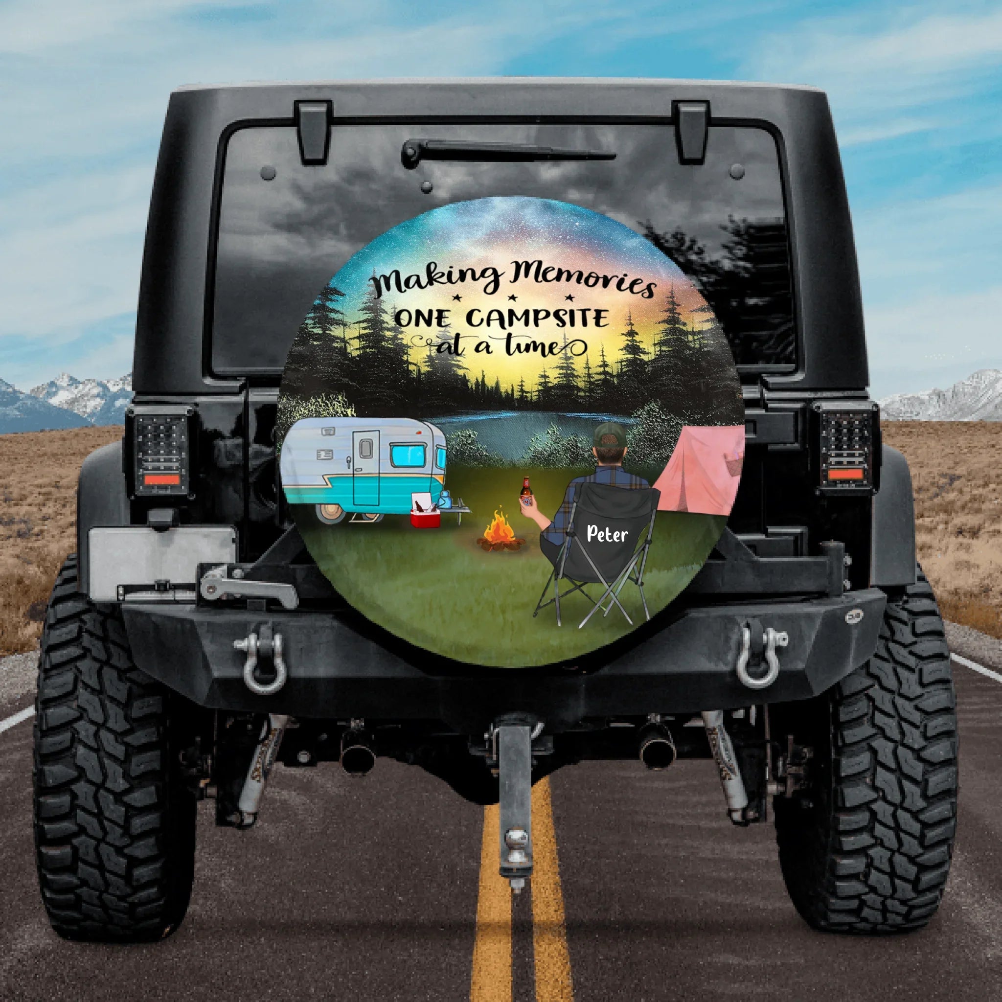 Custom Personalized Camping Car Tire Cover - Parents With Up to 2 Kids And 2 Pets - Gift Idea For Camping Lover/Family - Making Memories One Campsite At A Time