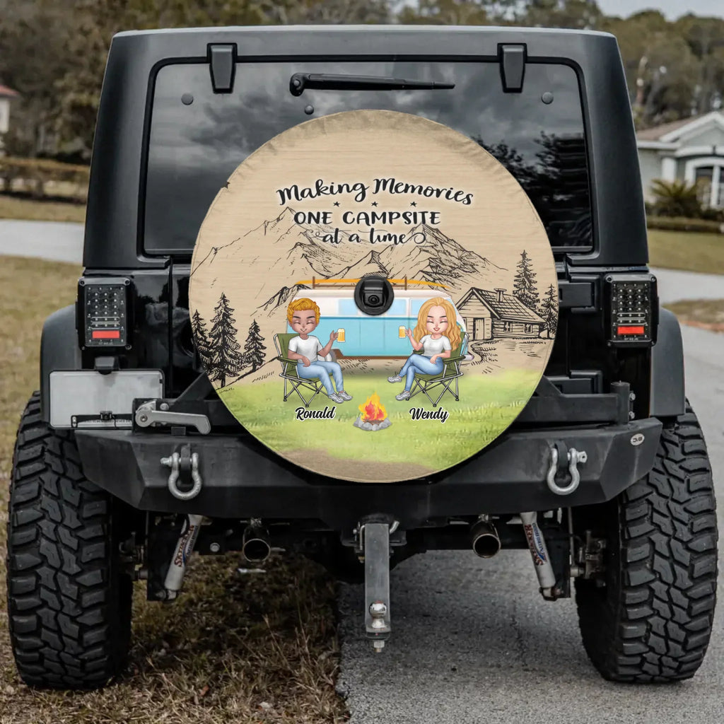 Personalized Christmas Camping Spare Tire Cover - Up to 7 People - Christmas Gift For Family/Couple/Camping Lovers - Making Memories One Campsite At A Time