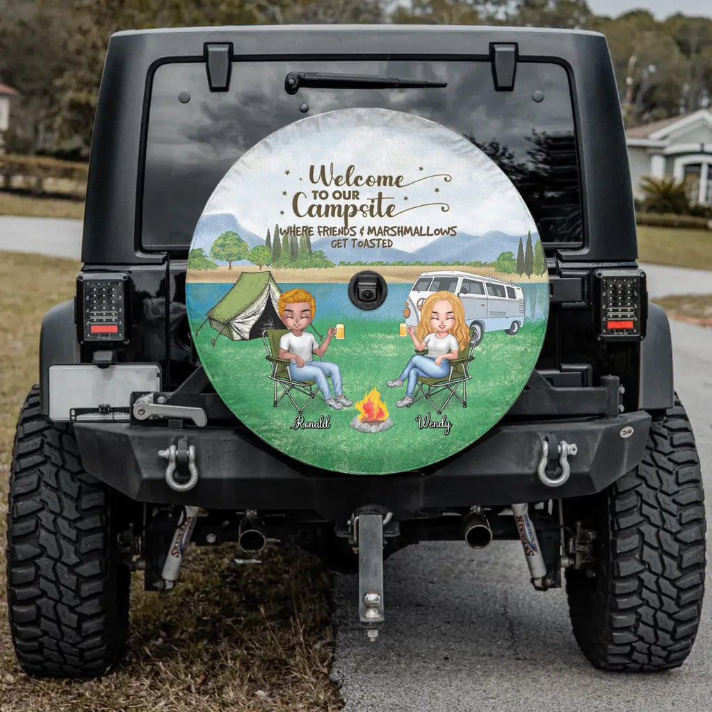 Personalized Camping Spare Tire Cover - Up to 4 People and 2 Pets - Gift Idea For Couple/Camping/Dog/Cat Lovers - Drive Slow Drunk Campers Matter