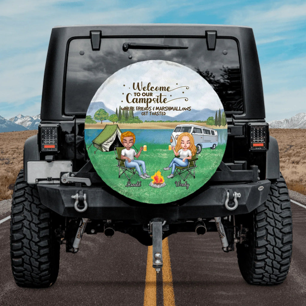 Personalized Camping Spare Tire Cover - Up to 4 People and 2 Pets - Gift Idea For Couple/Camping/Dog/Cat Lovers - Drive Slow Drunk Campers Matter