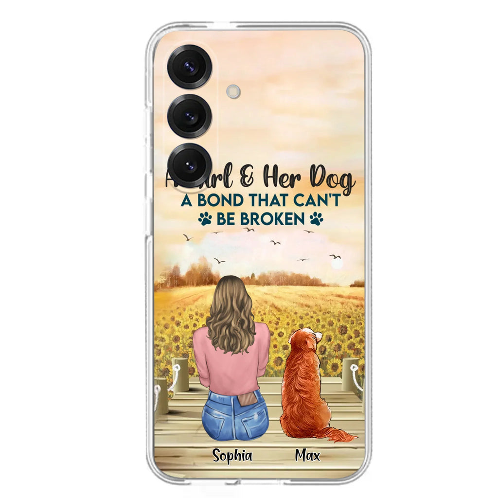 Custom Personalized Dog Mom Phone Case - Gift Idea For Dog Lover - A Girl & Her Dog A Bond That Can't Be Broken - Case For iPhone/ Samsung