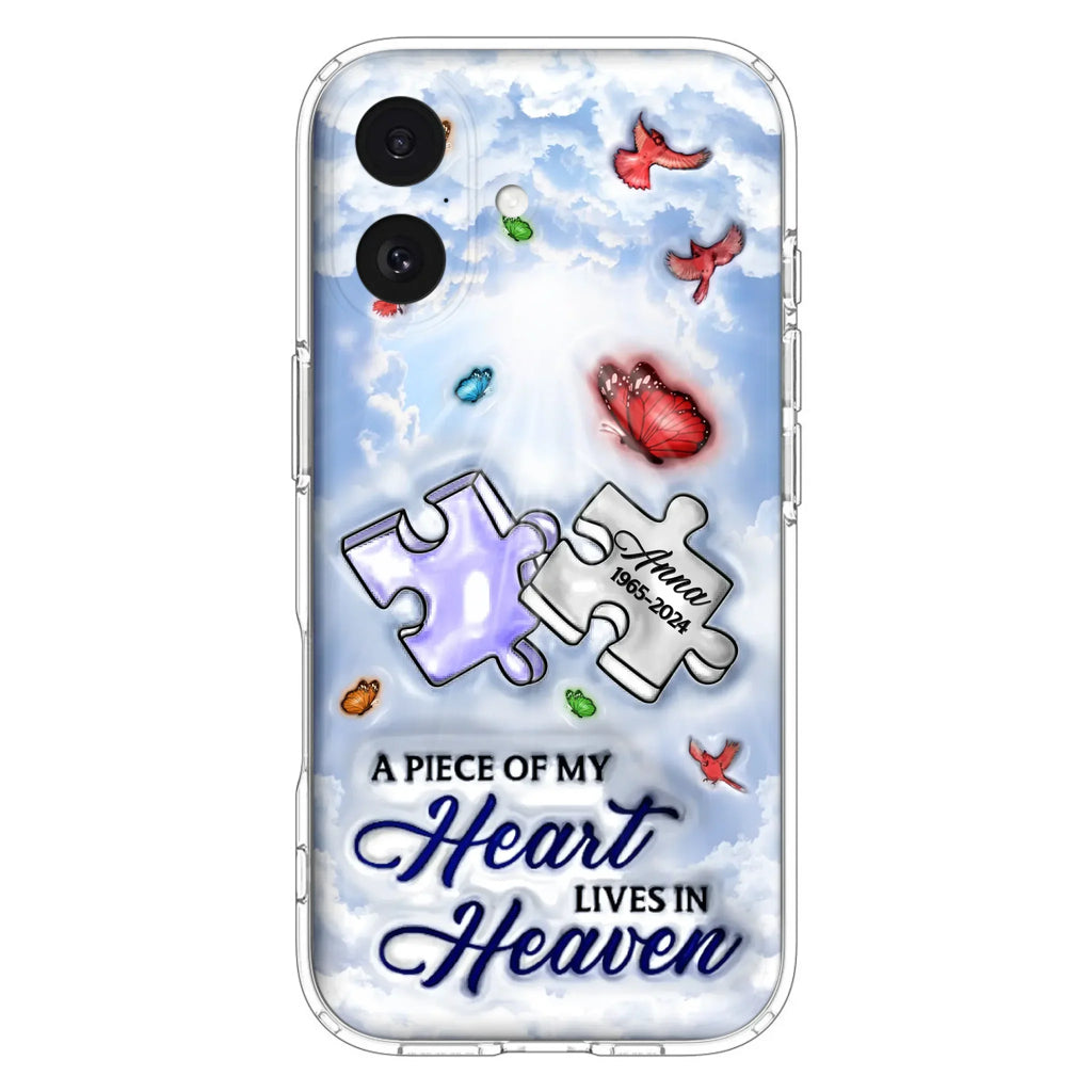 Custom Personalized Memorial Piece Phone Case - Memorial Gift Idea - Case For iPhone/ Samsung - A Piece Of My Heart Lives In Heaven