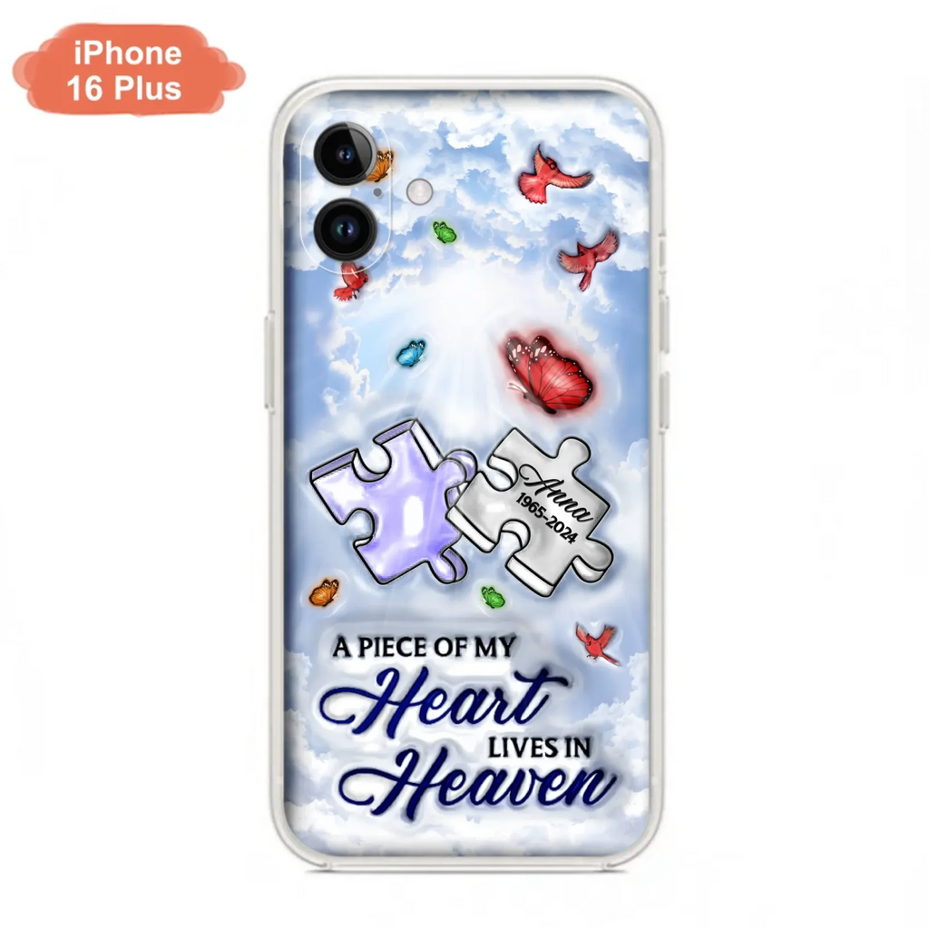 Custom Personalized Memorial Piece Phone Case - Memorial Gift Idea - Case For iPhone/ Samsung - A Piece Of My Heart Lives In Heaven