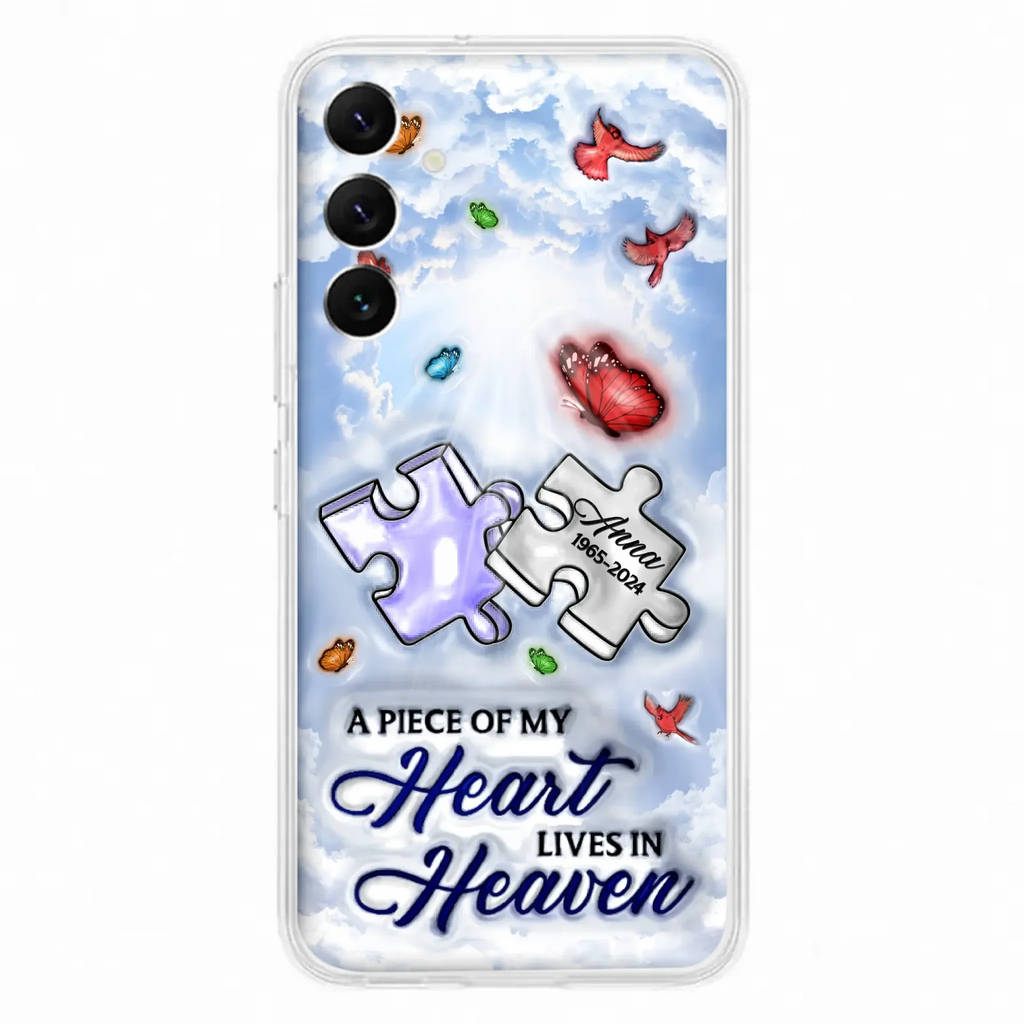 Custom Personalized Memorial Piece Phone Case - Memorial Gift Idea - Case For iPhone/ Samsung - A Piece Of My Heart Lives In Heaven