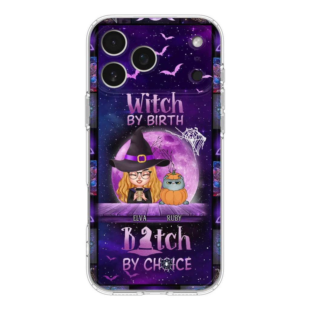 Custom Personalized Witch Phone Case - Gift Idea For Witch/ Dog/ Cat Lover - Upto 5 Pets - Witch By Birth - Case For iPhone/ Samsung