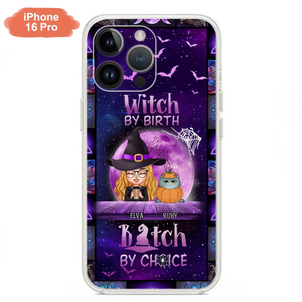 Custom Personalized Witch Phone Case - Gift Idea For Witch/ Dog/ Cat Lover - Upto 5 Pets - Witch By Birth - Case For iPhone/ Samsung