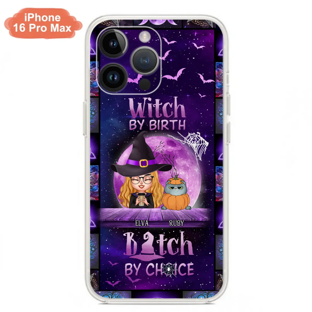 Custom Personalized Witch Phone Case - Gift Idea For Witch/ Dog/ Cat Lover - Upto 5 Pets - Witch By Birth - Case For iPhone/ Samsung