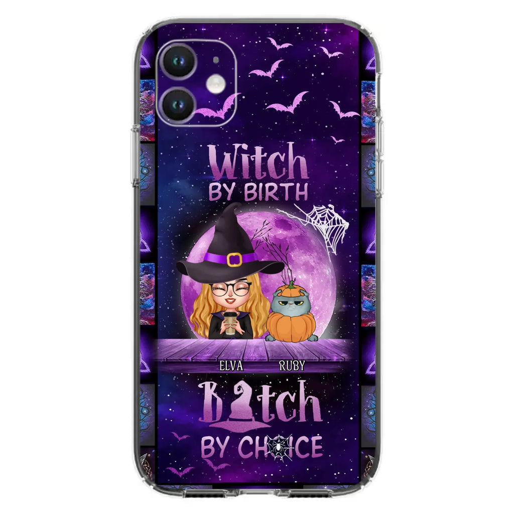 Custom Personalized Witch Phone Case - Gift Idea For Witch/ Dog/ Cat Lover - Upto 5 Pets - Witch By Birth - Case For iPhone/ Samsung