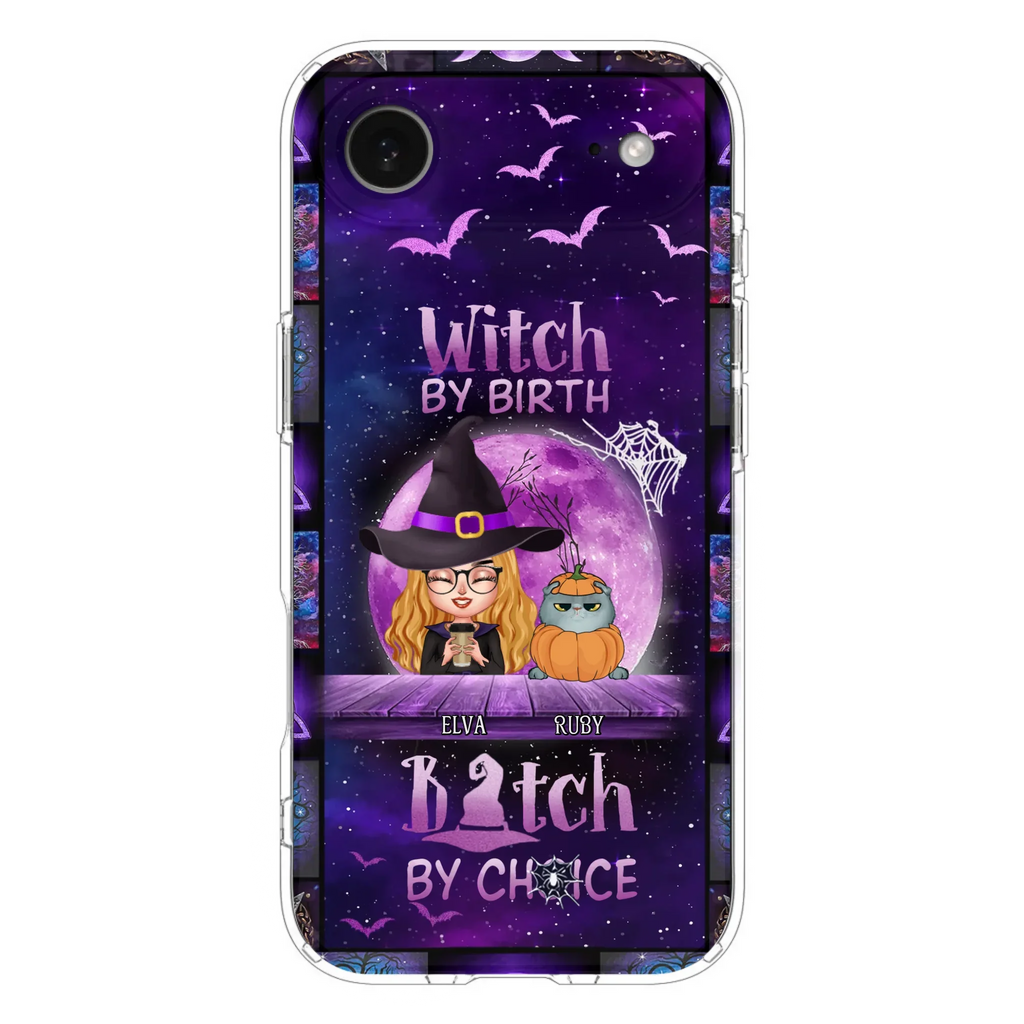 Custom Personalized Witch Phone Case - Gift Idea For Witch/ Dog/ Cat Lover - Upto 5 Pets - Witch By Birth - Case For iPhone/ Samsung