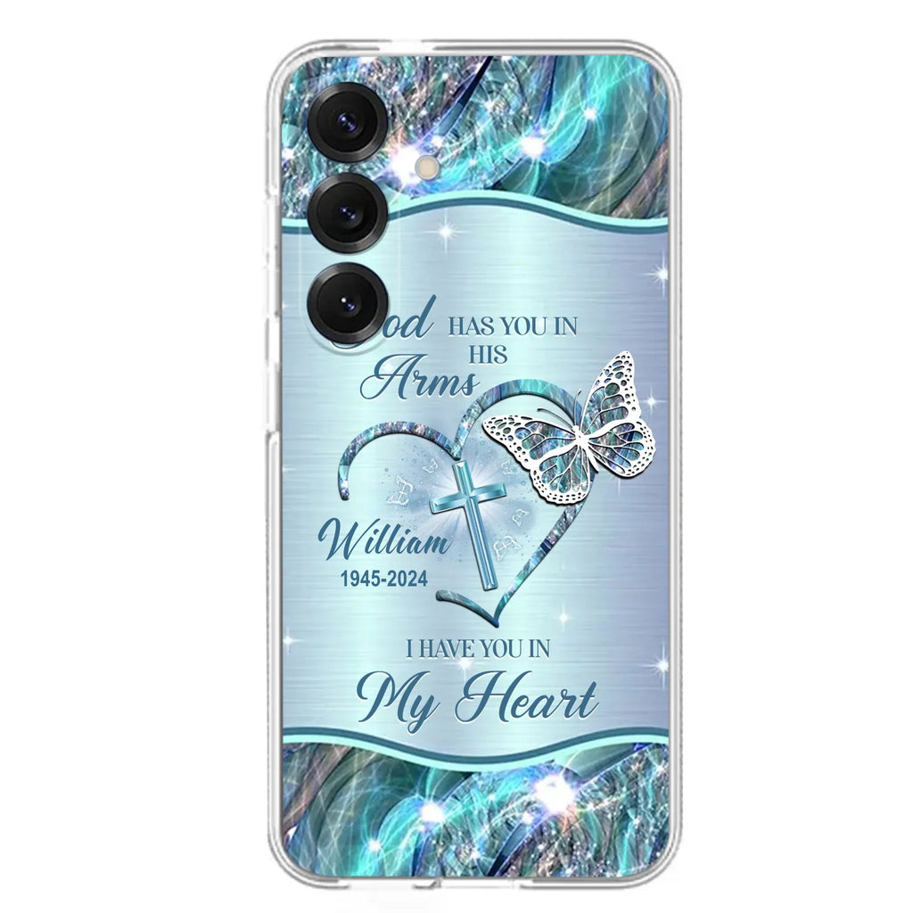 Custom Personalized Memorial Phone Case - Memorial Gift For Family Member - God Has You In His Arms I Have You In My Heart - Case For iPhone/ Samsung