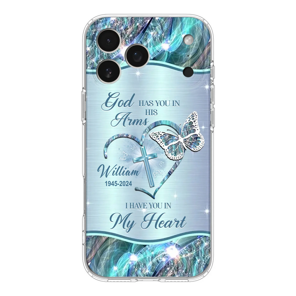 Custom Personalized Memorial Phone Case - Memorial Gift For Family Member - God Has You In His Arms I Have You In My Heart - Case For iPhone/ Samsung