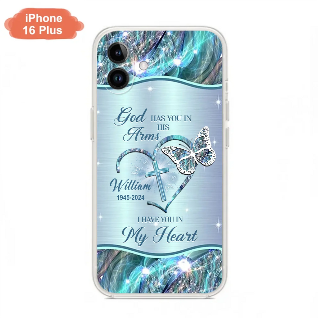 Custom Personalized Memorial Phone Case - Memorial Gift For Family Member - God Has You In His Arms I Have You In My Heart - Case For iPhone/ Samsung