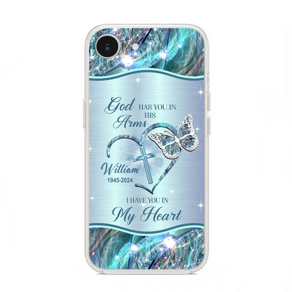 Custom Personalized Memorial Phone Case - Memorial Gift For Family Member - God Has You In His Arms I Have You In My Heart - Case For iPhone/ Samsung