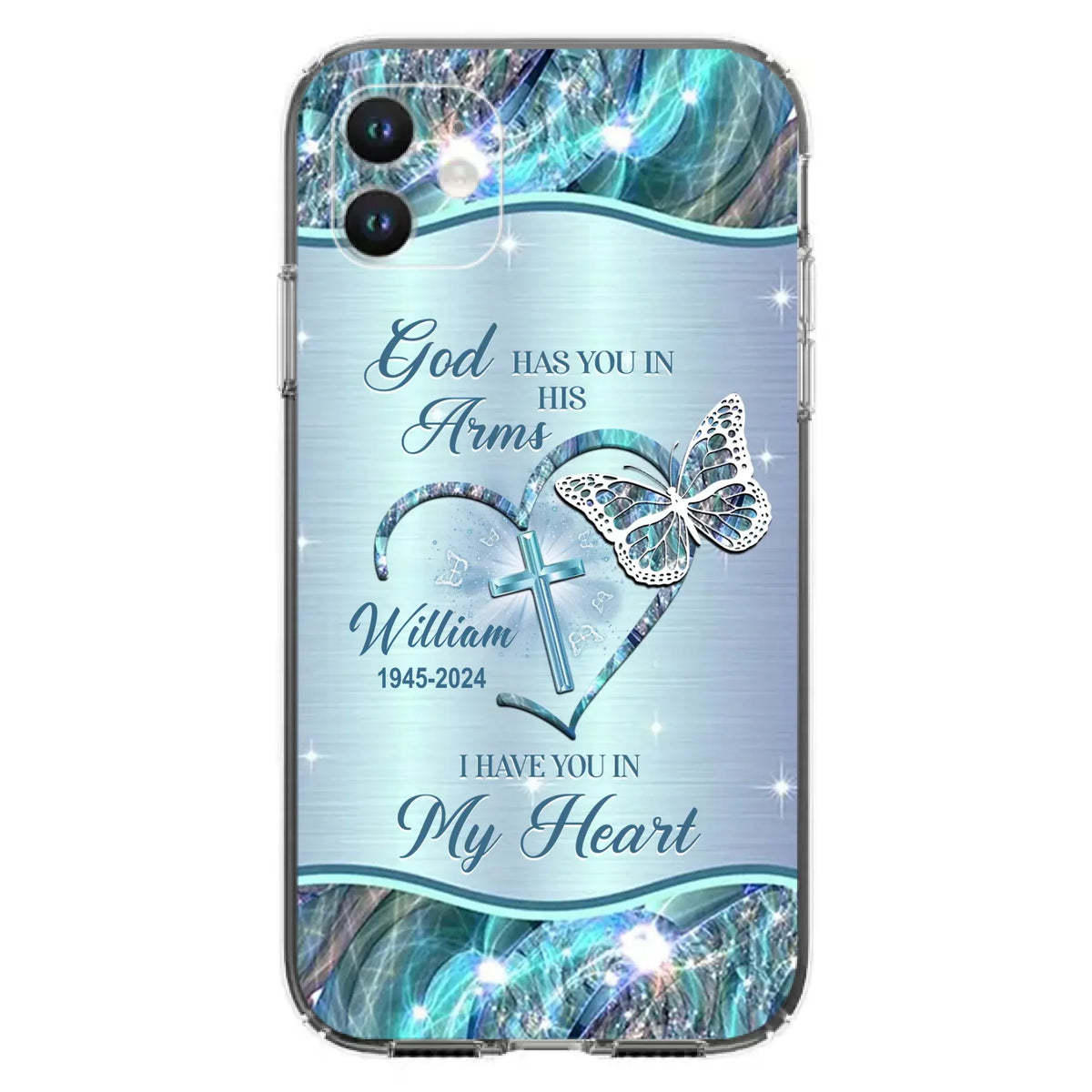 Custom Personalized Memorial Phone Case - Memorial Gift For Family Member - God Has You In His Arms I Have You In My Heart - Case For iPhone/ Samsung