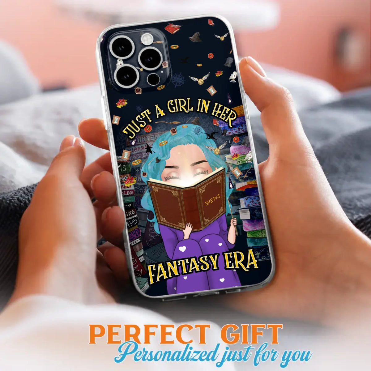 Custom Personalized Reading Book Phone Case - Gift Idea For Book Lovers - Just A Girl In Her Fantasy Era - Case For iPhone/ Samsung