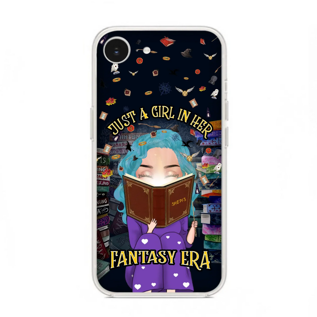 Custom Personalized Reading Book Phone Case - Gift Idea For Book Lovers - Just A Girl In Her Fantasy Era - Case For iPhone/ Samsung