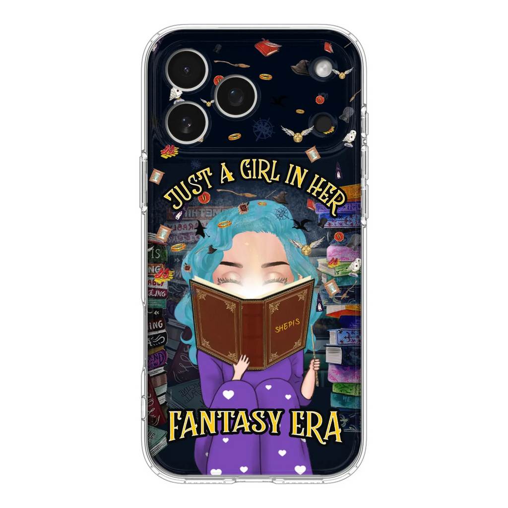 Custom Personalized Reading Book Phone Case - Gift Idea For Book Lovers - Just A Girl In Her Fantasy Era - Case For iPhone/ Samsung