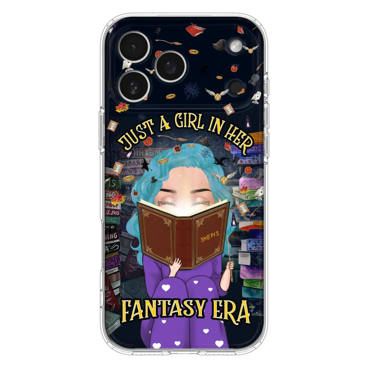 Custom Personalized Reading Book Phone Case - Gift Idea For Book Lovers - Just A Girl In Her Fantasy Era - Case For iPhone/ Samsung