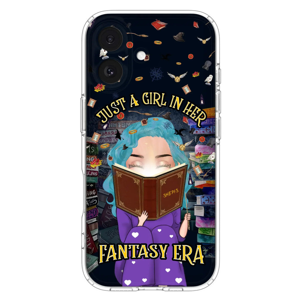 Custom Personalized Reading Book Phone Case - Gift Idea For Book Lovers - Just A Girl In Her Fantasy Era - Case For iPhone/ Samsung