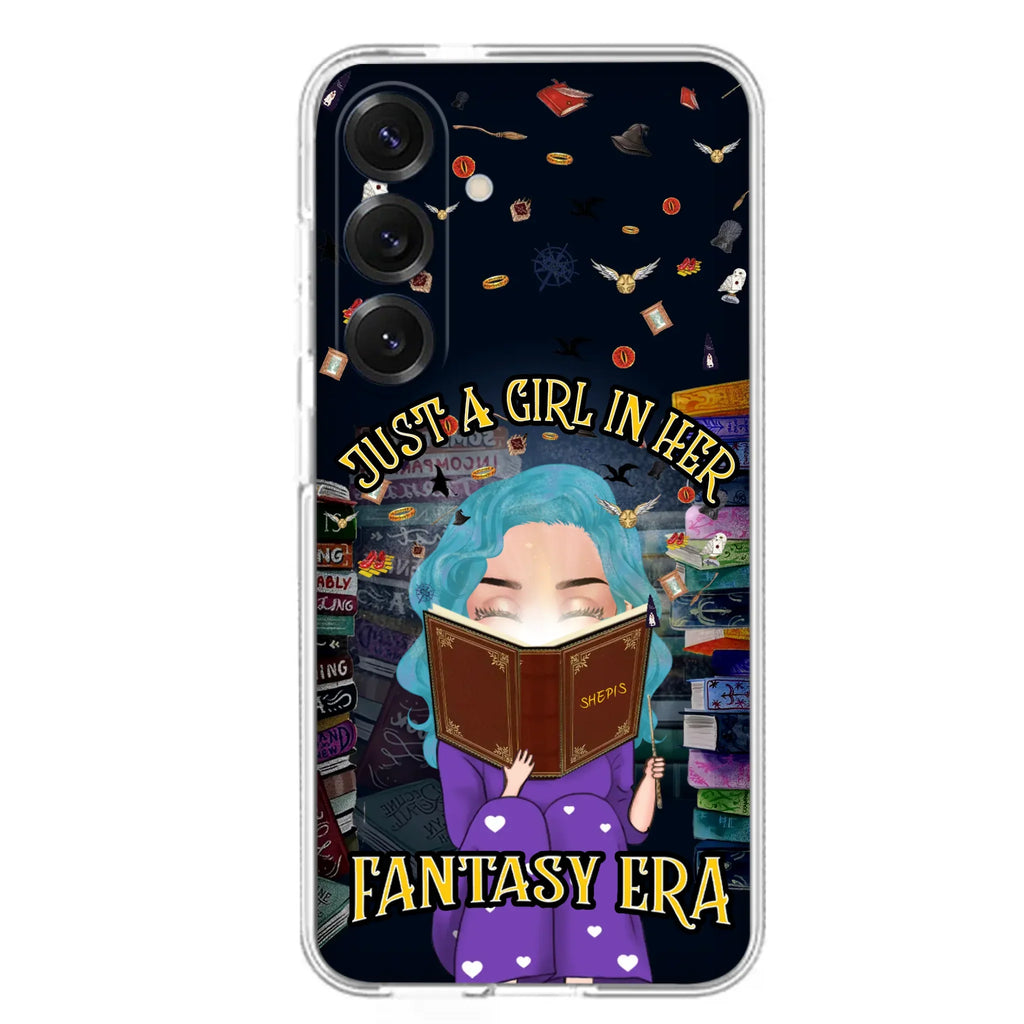 Custom Personalized Reading Book Phone Case - Gift Idea For Book Lovers - Just A Girl In Her Fantasy Era - Case For iPhone/ Samsung