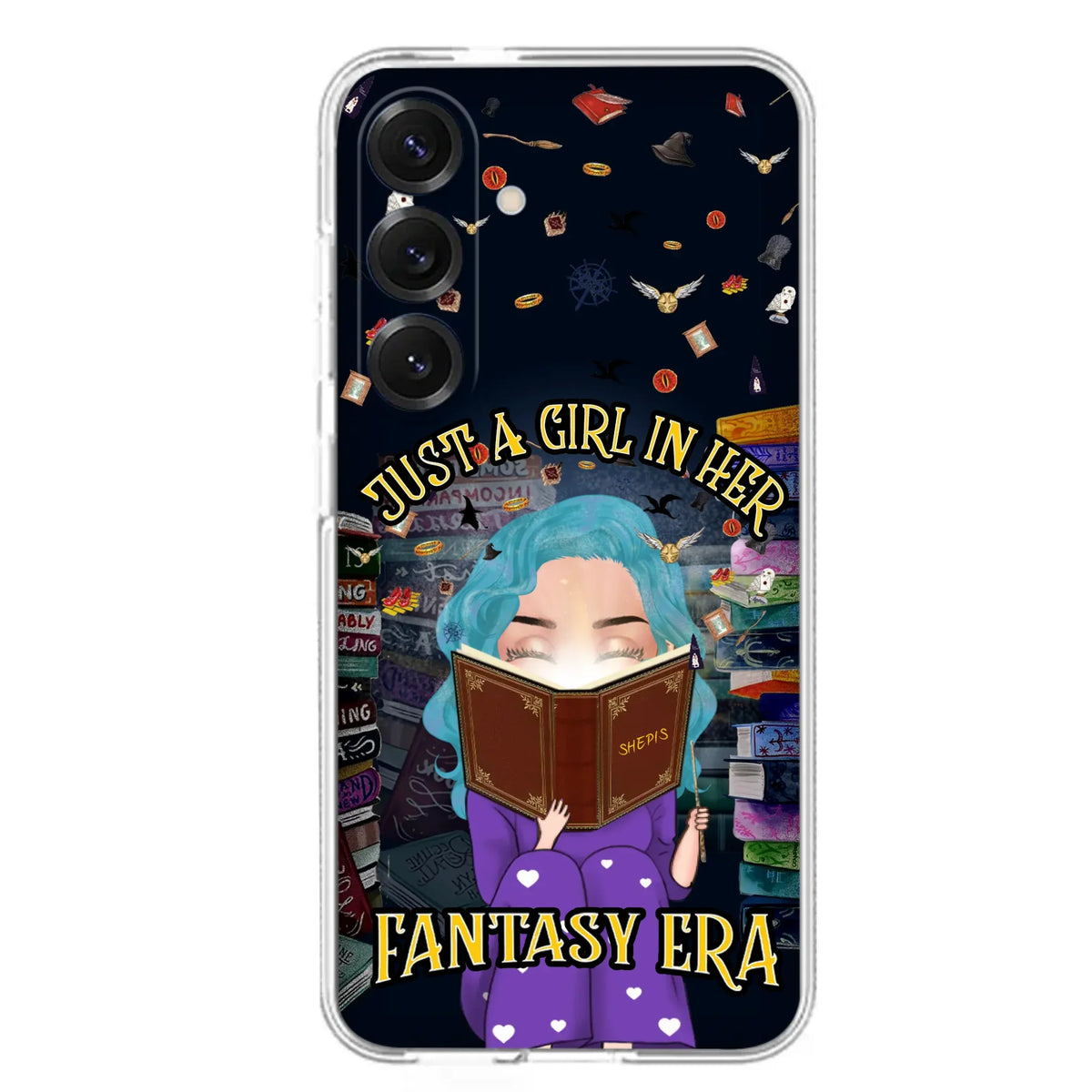Custom Personalized Reading Book Phone Case - Gift Idea For Book Lovers - Just A Girl In Her Fantasy Era - Case For iPhone/ Samsung