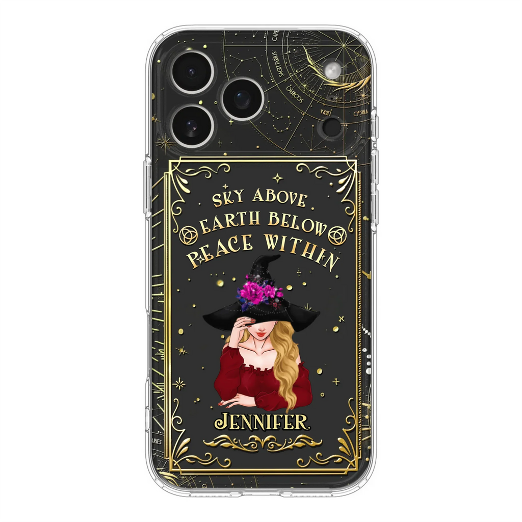 Custom Personalized Witch Tarrot Card Phone Case - Gift Idea For Witch/ Tarrot Lover - Sky Above Earth Below Peace Within - Case For iPhone/ Samsung