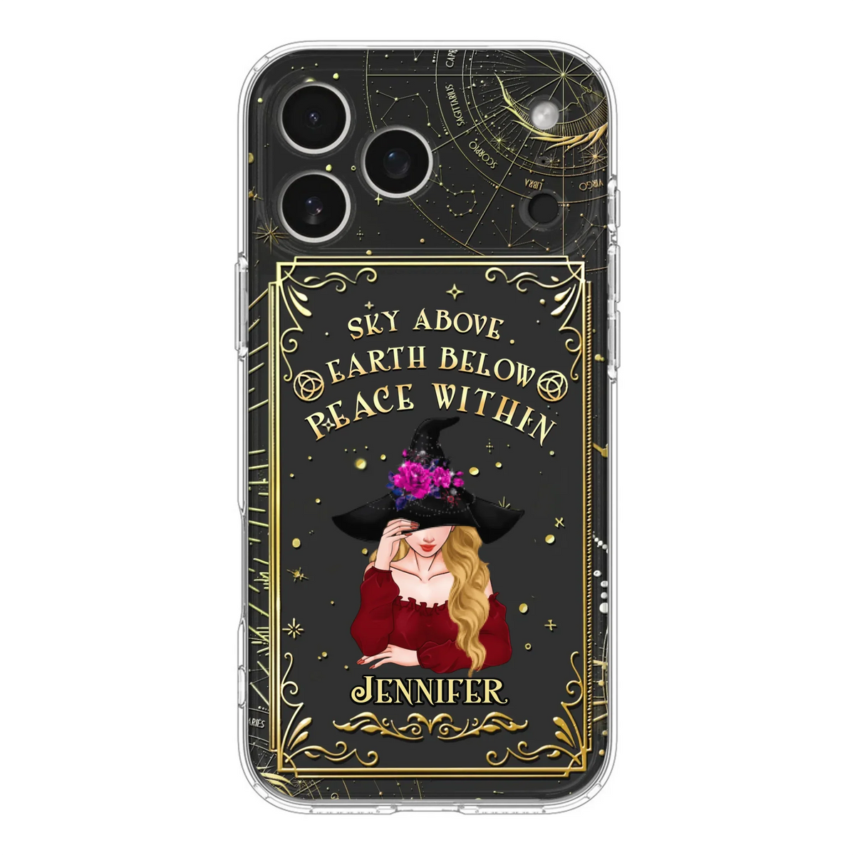 Custom Personalized Witch Tarrot Card Phone Case - Gift Idea For Witch/ Tarrot Lover - Sky Above Earth Below Peace Within - Case For iPhone/ Samsung